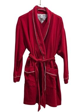 Tommy Hilfiger 100% Cotton Robe, Shawl Collar, Contrast Trim, Patch Pockets, GUC